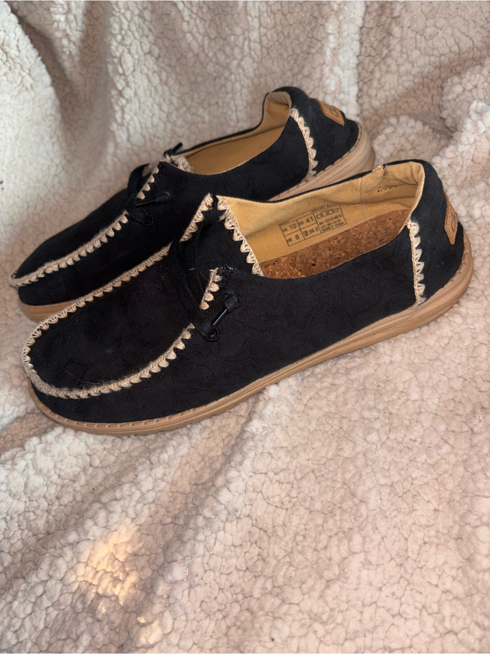 HEYDUDE Wendy Crochet Black Women’s Size 10 US Slip On Shoes Cork Soles